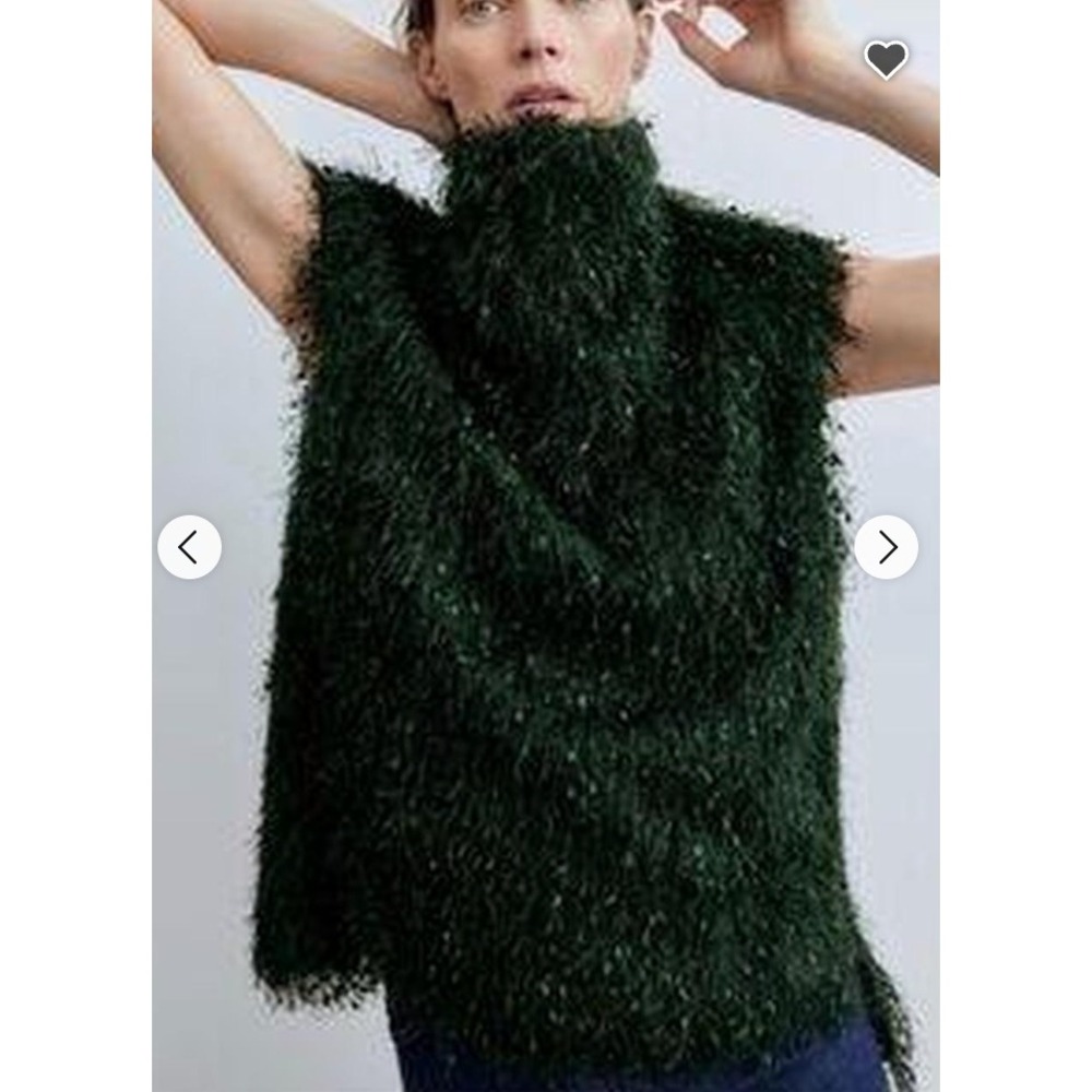 Zara Textured Green Fuzzy Sleeveless Top Women Size S Holiday Statement Piece